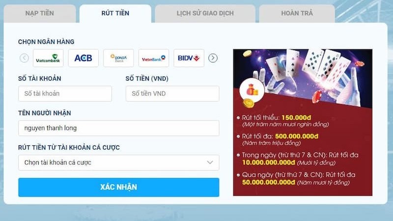 Nạp tiền 8LIVE - Hướng dẫn thực hiện từng phương pháp 3 Hướng Dẫn Cách Rút Tiền 8Live Siêu Tốc Bằng Tài Khoản Ngân Hàng