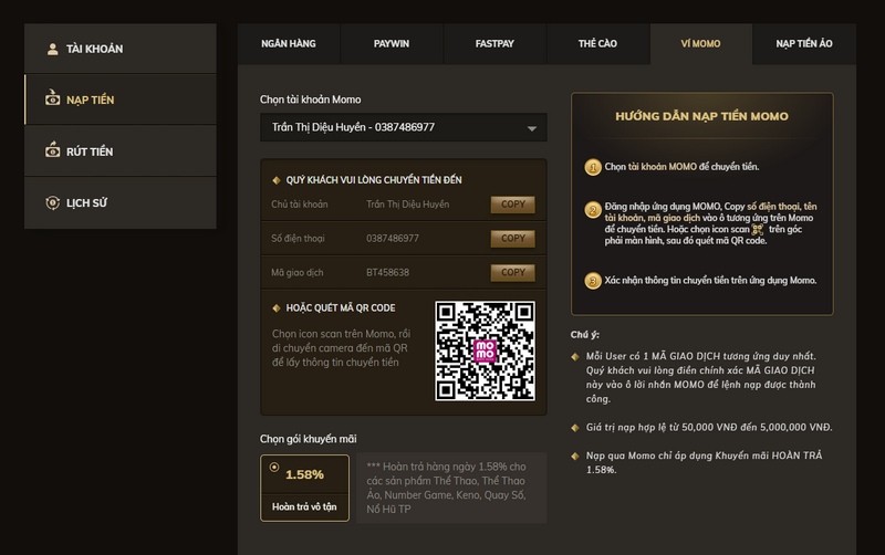 Hướng dẫn cách nạp tiền Oxbet và rút tiền chính xác tại nhà cái 2 Nạp Tiền Vô Oxbet Qua Ví Momo Siêu Dễ, Siêu Đơn Giản